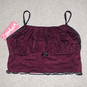 Burgundy Cami w/ Black Mesh